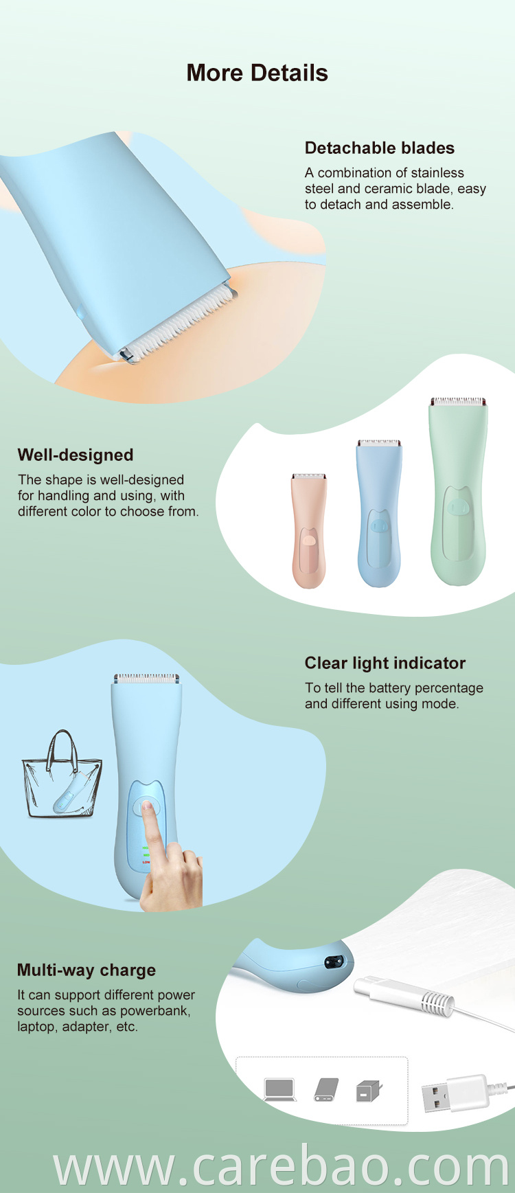 Carebao Best Selling Baby Product Waterproof Electric Baby Body Hair Clipper For Kids With Stainless Steel Ceramic Blade